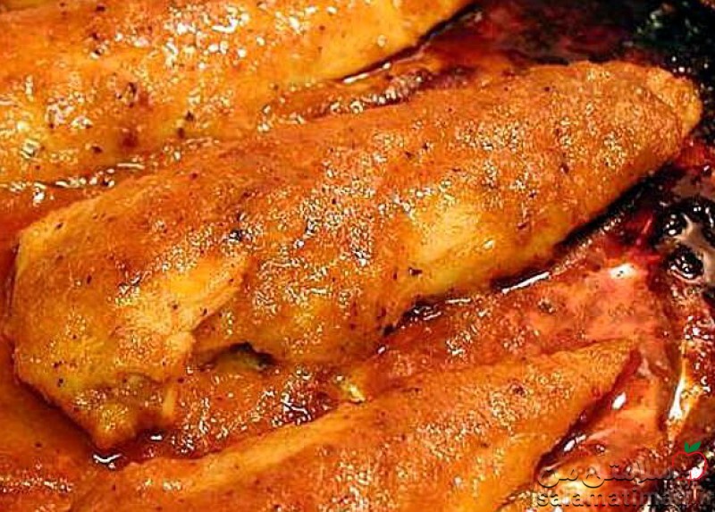 بال مرغ با چاشنی (پخته با سیخ گردان)